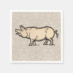Pig Antique Piggy Cute Vintage Illustration Napkin