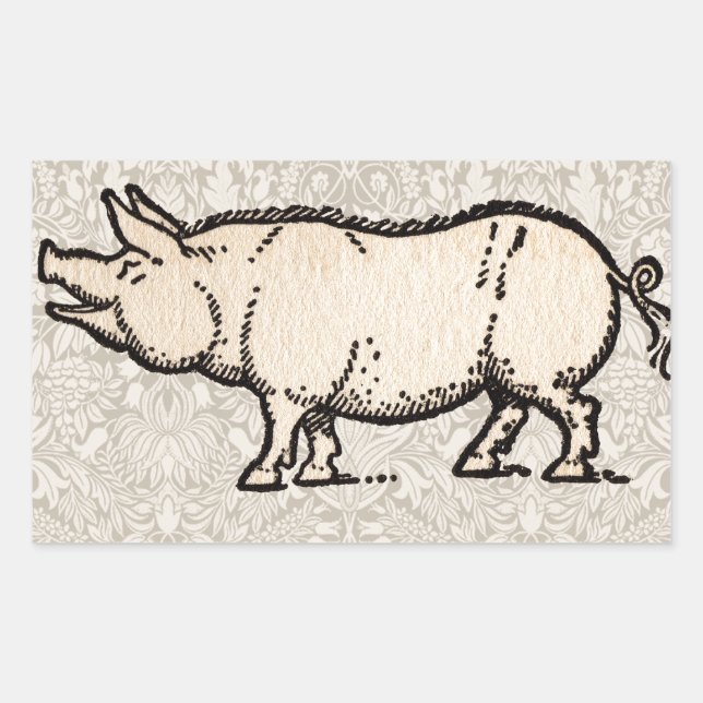 Pig Antique Piggy Cute Vintage Illustration Rectangular Sticker (Front)