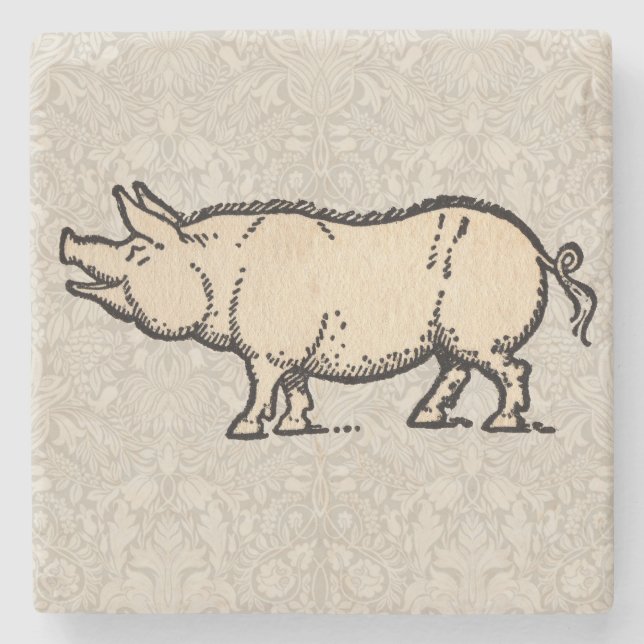 Pig Antique Piggy Cute Vintage Illustration Stone Coaster (Front)