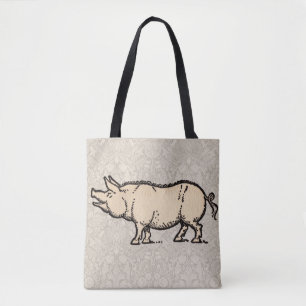 Pig Antique Piggy Cute Vintage Illustration Tote Bag