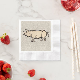Pig Antique Piggy Cute Vintage Napkin