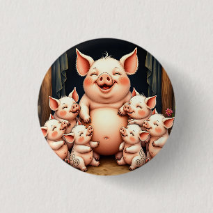  Pig Art – Mother & Piglets 3 Cm Round Badge