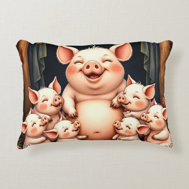  Pig Art – Mother & Piglets Decorative Cushion (Front)