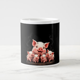 Pig Artwork – Mother Pig & Piglets Large Coffee Mug