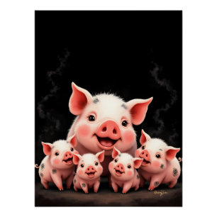 Pig Artwork – Mother Pig & Piglets Poster