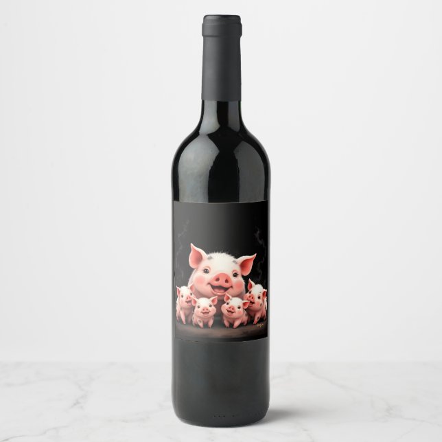 Pig Artwork – Mother Pig & Piglets Wine Label (Front)