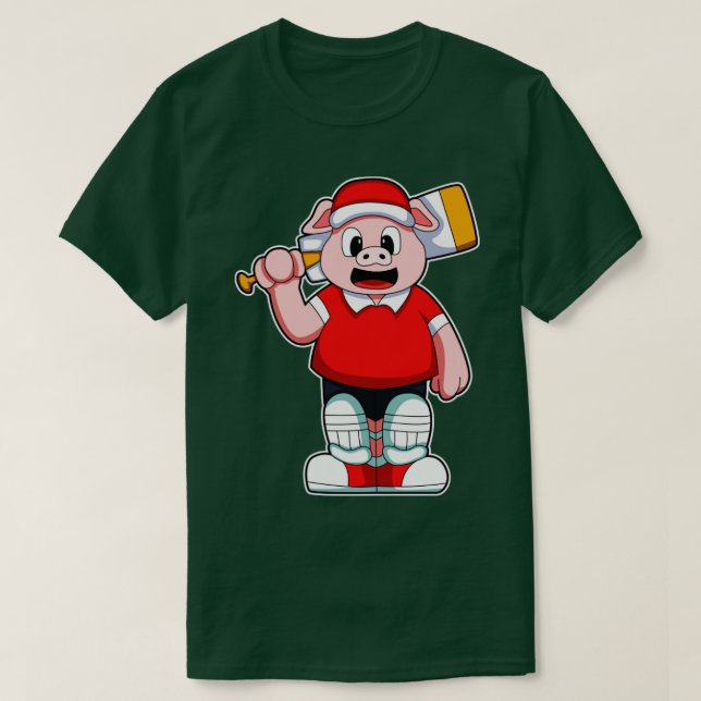 Pig as Batsman with Cricket bat  T-Shirt (Design Front)