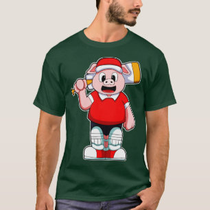 Pig as Batsman with Cricket bat  T-Shirt