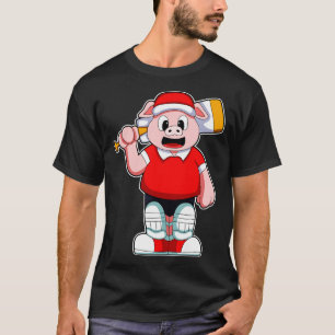 Pig as Batsman with Cricket bat T-Shirt
