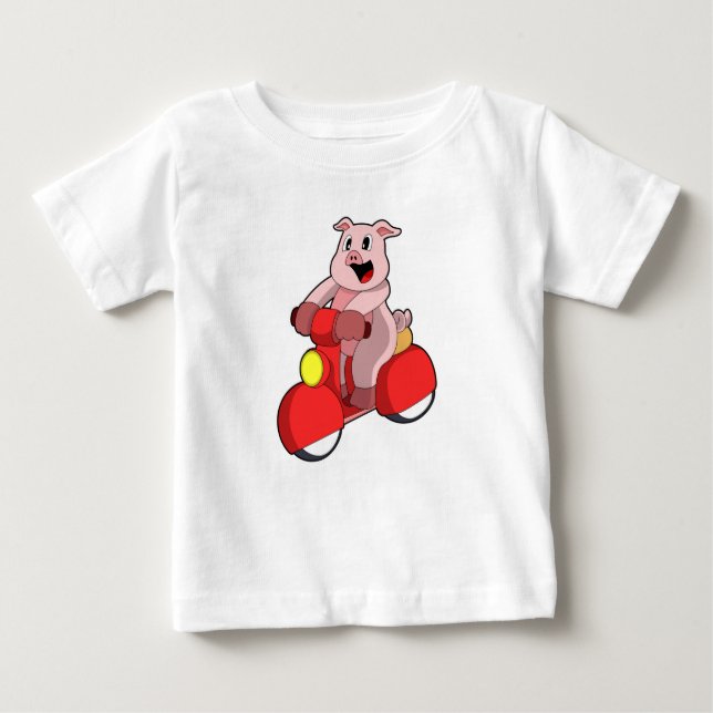 Pig as Biker with Scooter Baby T-Shirt (Front)