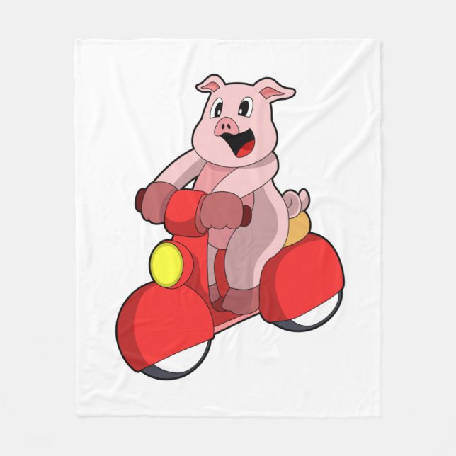 Pig as Biker with Scooter Fleece Blanket (Front)