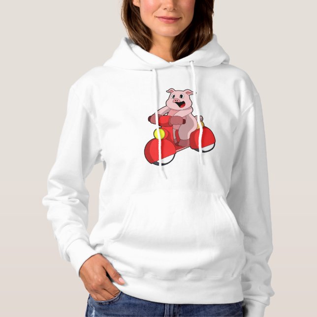 Pig as Biker with Scooter Hoodie (Front)