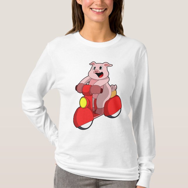 Pig as Biker with Scooter T-Shirt (Front)