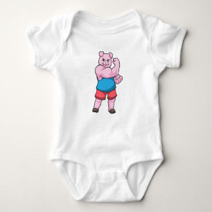 Pig as Bodybuilder with big Upper arm Baby Bodysuit