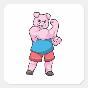Pig as Bodybuilder with big Upper arm Square Sticker