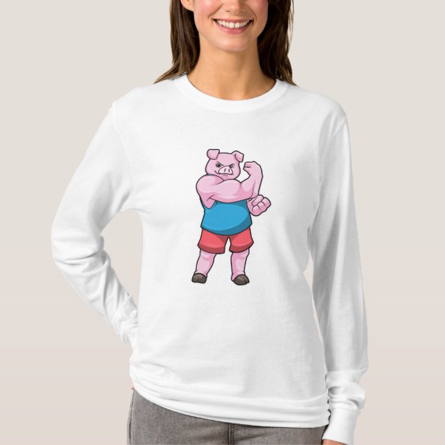 Pig as Bodybuilder with big Upper arm T-Shirt (Front)