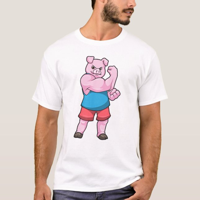 Pig as Bodybuilder with big Upper arm T-Shirt (Front)