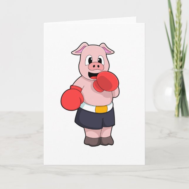 Pig as Boxer at Boxing Card (Front)