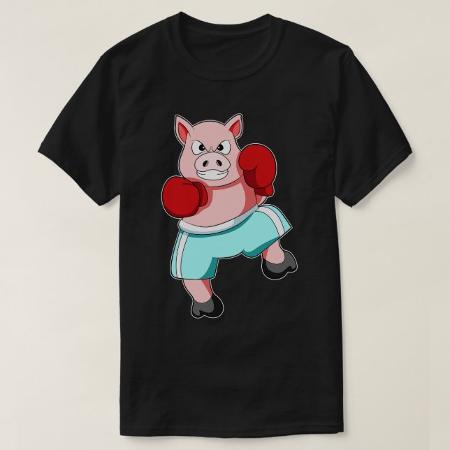 Pig as Boxer with Boxing gloves 2 T-Shirt (Design Front)