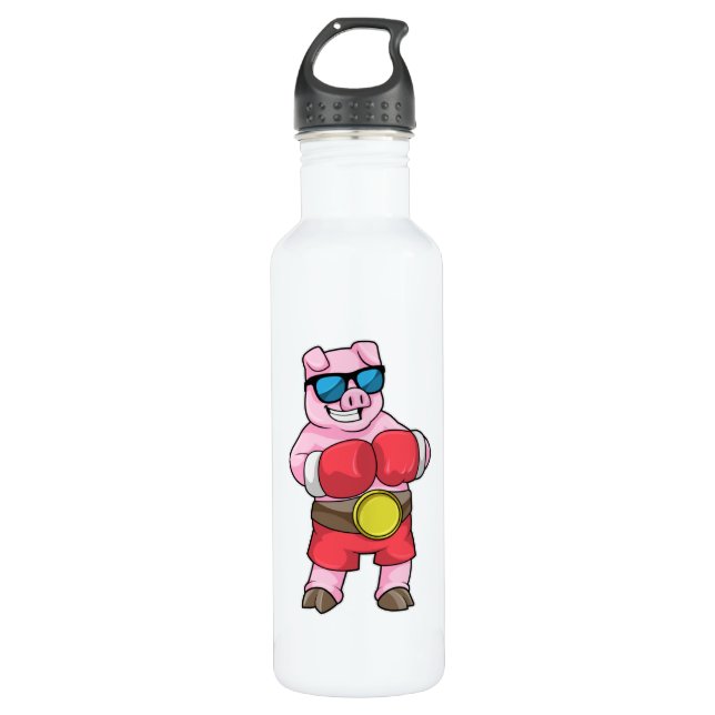 Pig as Boxer with Boxing gloves 710 Ml Water Bottle (Front)