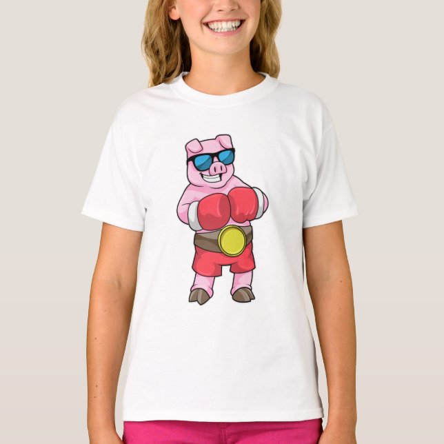 Pig as Boxer with Boxing gloves T-Shirt (Front)