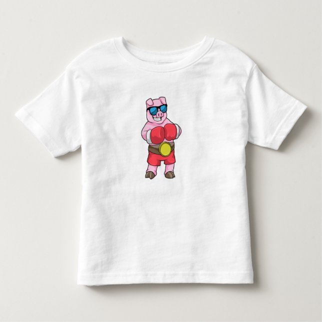 Pig as Boxer with Boxing gloves Toddler T-Shirt (Front)