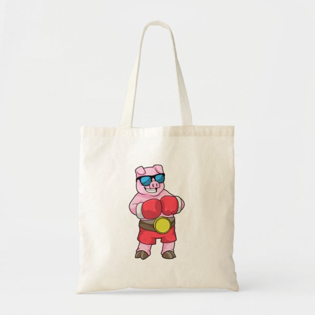 Pig as Boxer with Boxing gloves Tote Bag (Front)