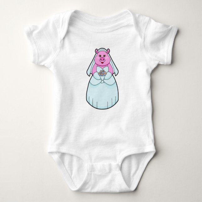 Pig as Bride with Veil Baby Bodysuit (Front)