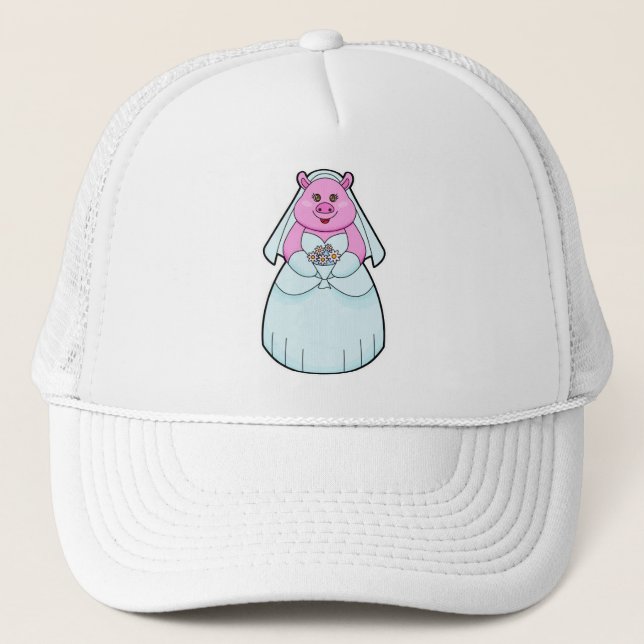 Pig as Bride with Veil Trucker Hat (Front)