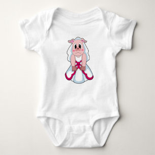 Pig as Bride with Wedding dress Baby Bodysuit