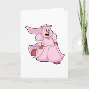 Pig as Bride with Wedding dress Card