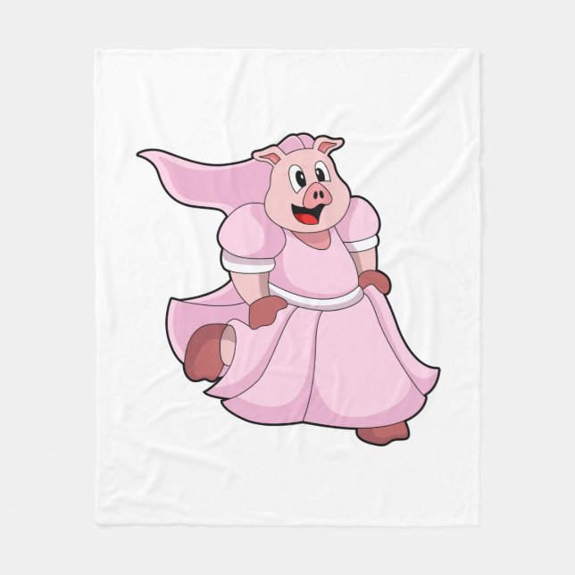 Pig as Bride with Wedding dress Fleece Blanket (Front)