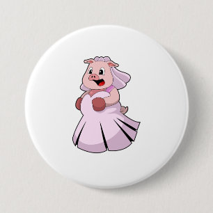 Pig as Bride with Wedding dress.PNG 7.5 Cm Round Badge