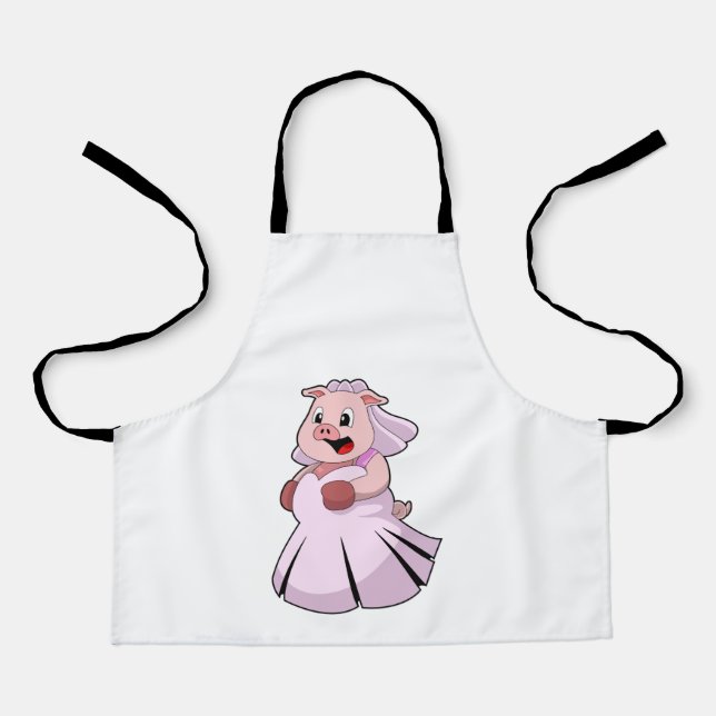 Pig as Bride with Wedding dress.PNG Apron (Front)