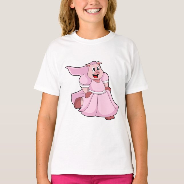 Pig as Bride with Wedding dress T-Shirt (Front)