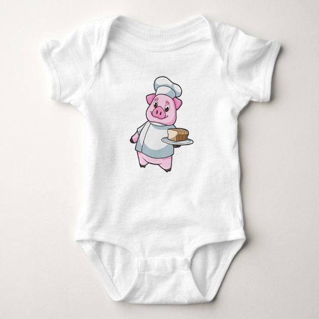 Pig as Chef with Platter & Cake Baby Bodysuit (Front)