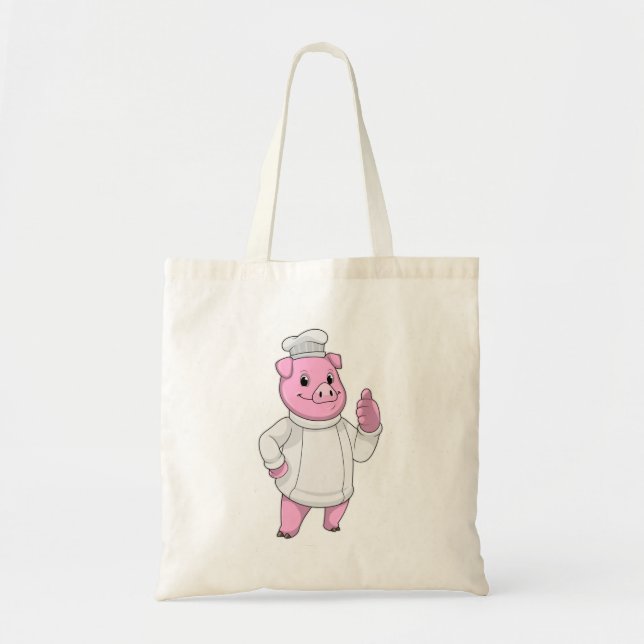 Pig as Cook with Chef hat Tote Bag (Front)