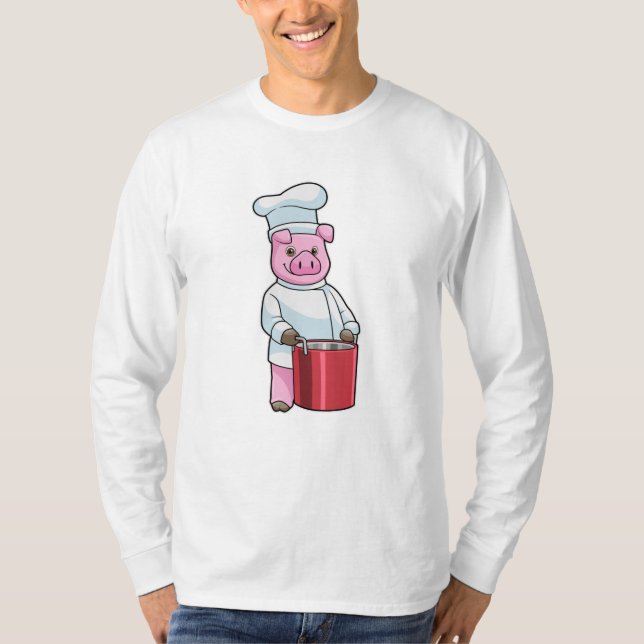 Pig as Cook with Cooking pot T-Shirt (Front)