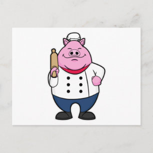 Pig as Cook with Rolling pin Postcard