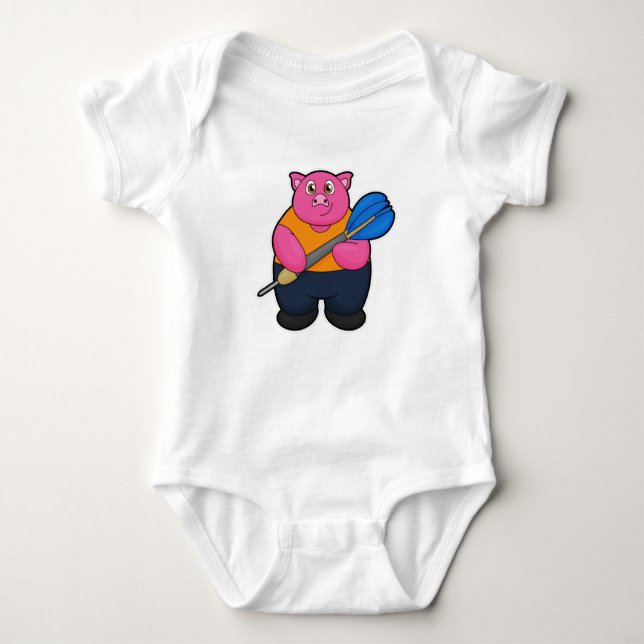Pig as Dart player with Darts Baby Bodysuit (Front)