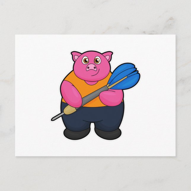 Pig as Dart player with Darts Postcard (Front)