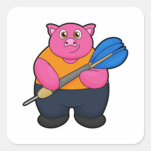 Pig as Dart player with Darts Square Sticker
