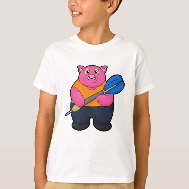 Pig as Dart player with Darts T-Shirt (Front)