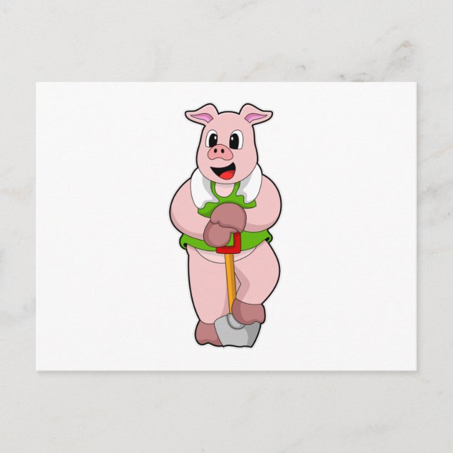 Pig as Farmer with Shovel Postcard (Front)
