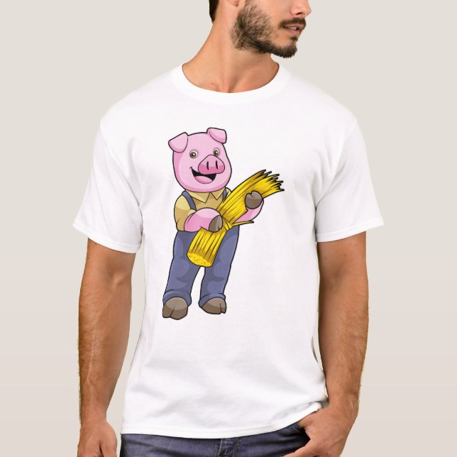 Pig as Farmer with Straw T-Shirt (Front)