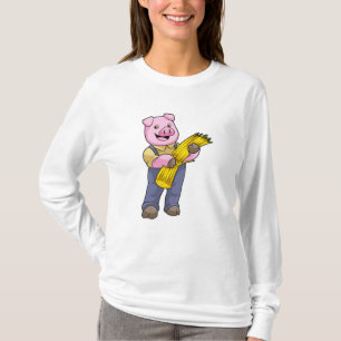 Pig as Farmer with Straw T-Shirt