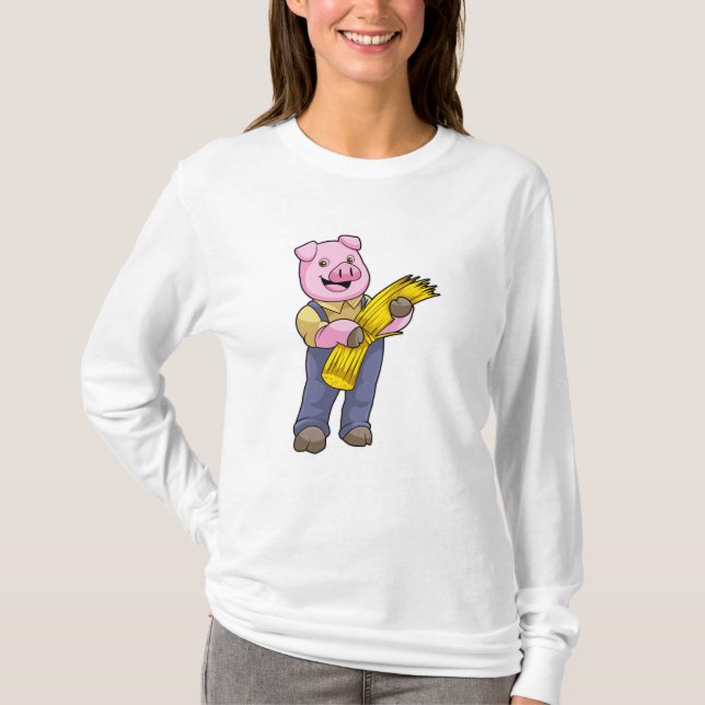 Pig as Farmer with Straw T-Shirt (Front)