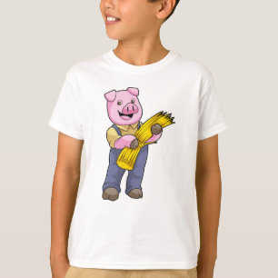 Pig as Farmer with Straw T-Shirt