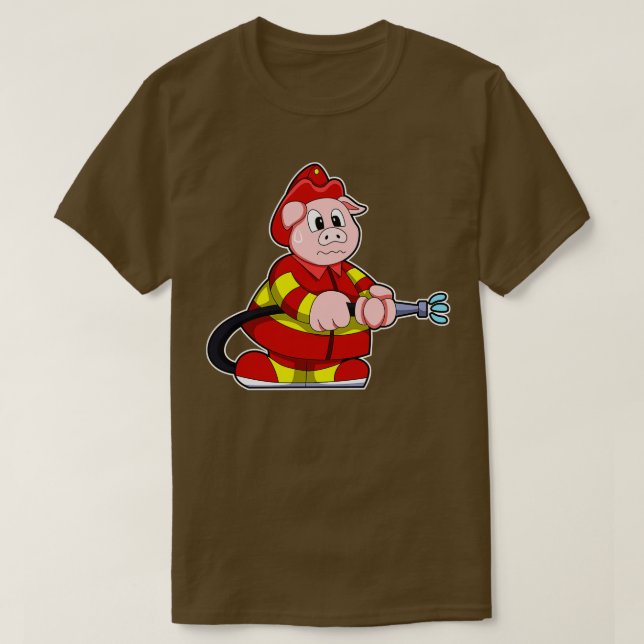 Pig as Firefighter with Fire extinguisher 2 T-Shirt (Design Front)