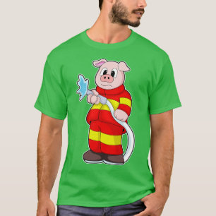 Pig as Firefighter with Hose T-Shirt